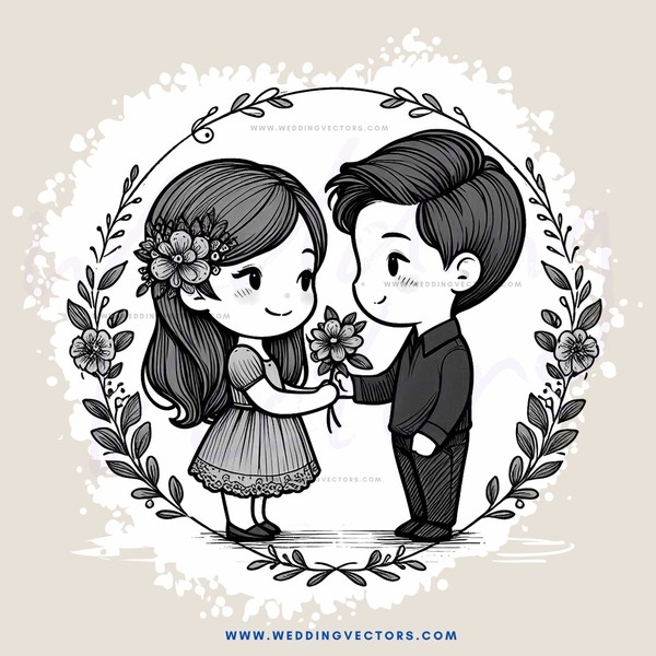 boy and girl with flowers in hands