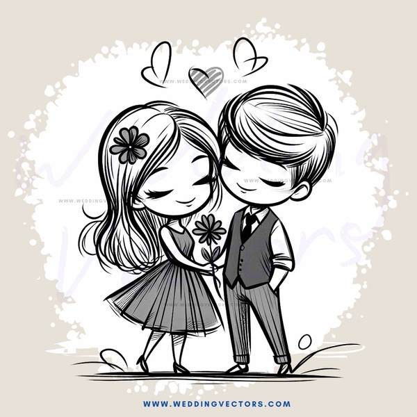 a boy and girl with hearts around them
