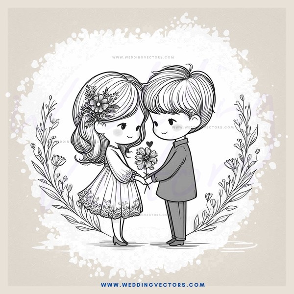 a boy and girl holding flowers