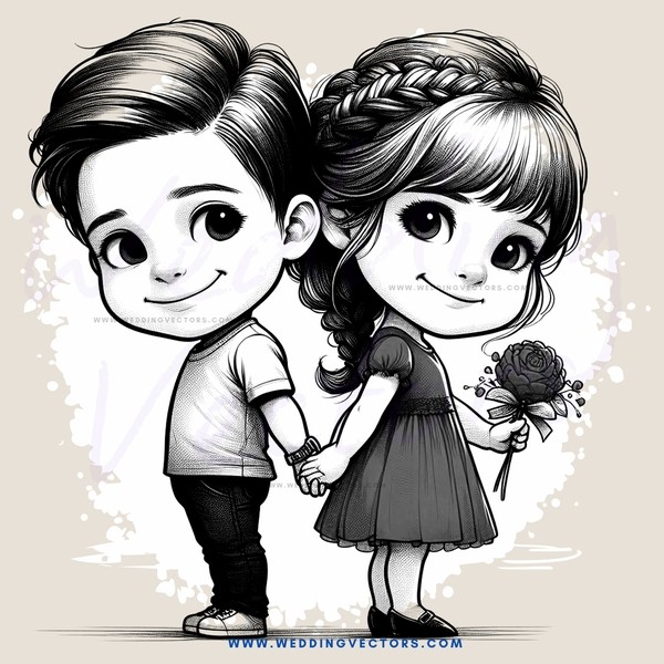 cartoon boy and girl holding hands