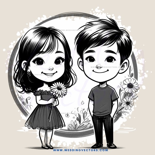 two kids holding flowers smiling