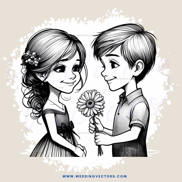 girl and boy holding a flower