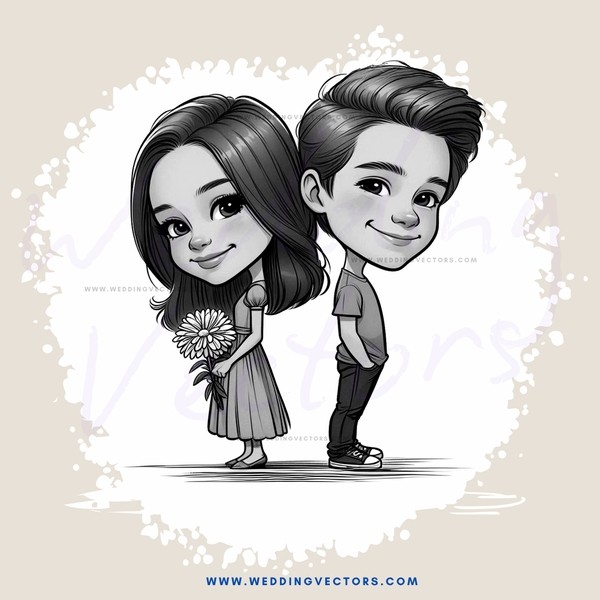 a girl holding flowers and a boy with his hands on his hips