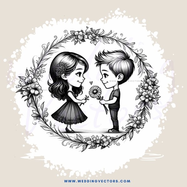 boy and girl hugging with flowers in pocket