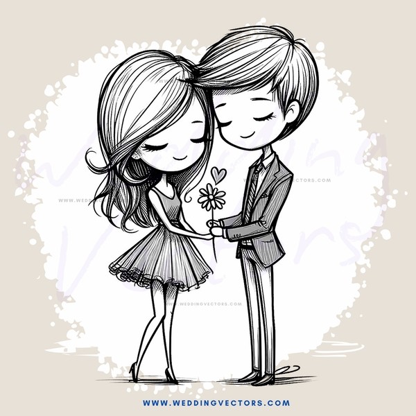 couple kissing and holding flower