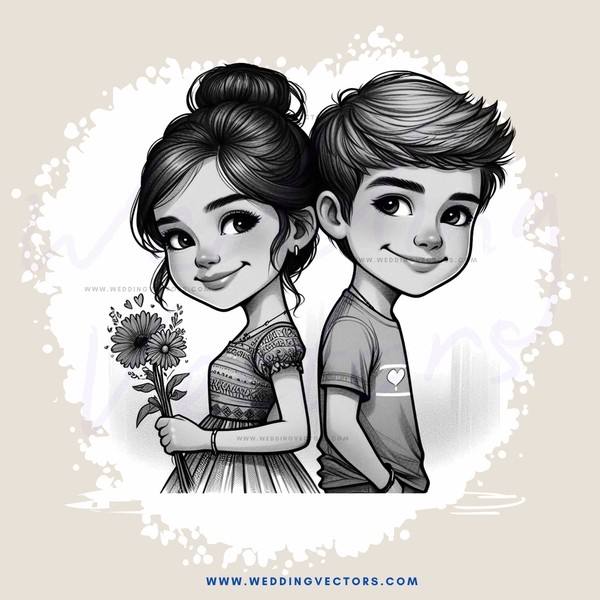 two boys and girl standing together holding flowers
