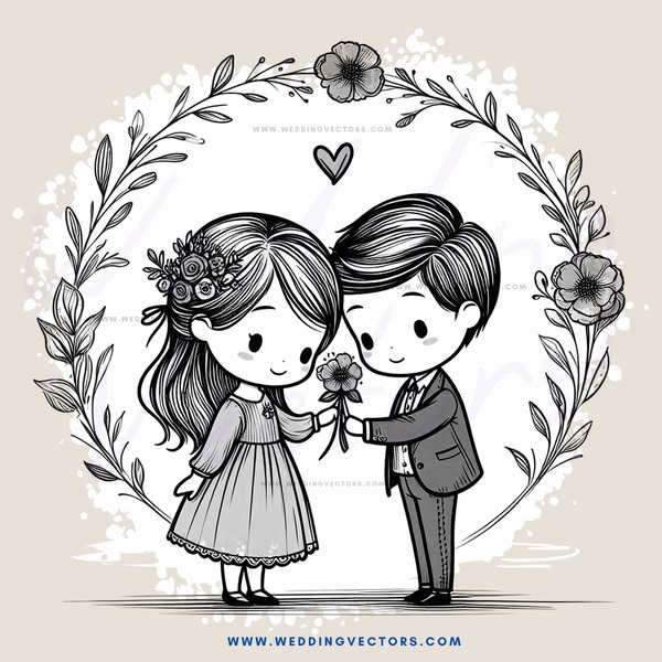 a couple exchanging flowers under an arch