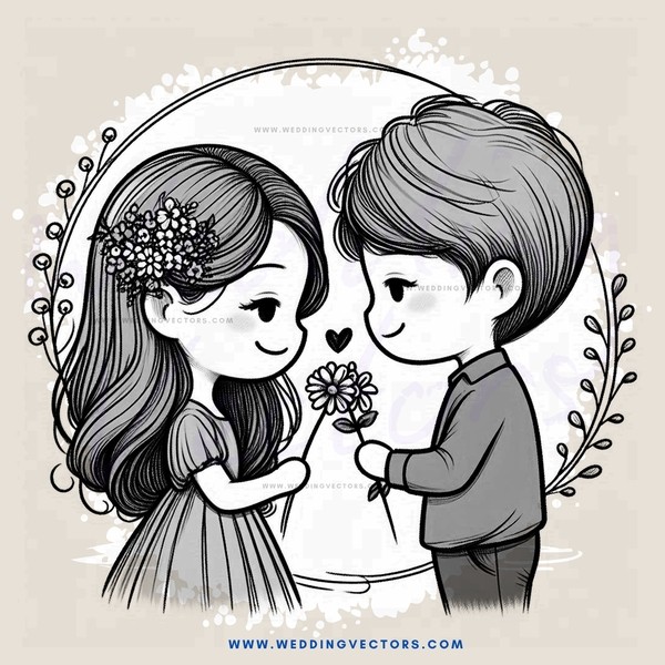 a boy and girl exchange flowers