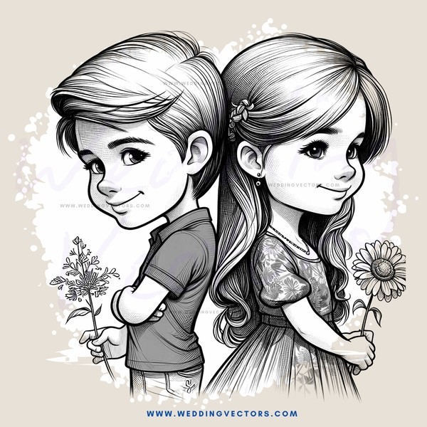 two children with flowers and smiles on their faces