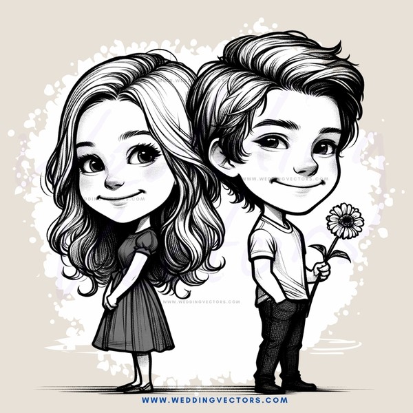 boy and girl standing together with flowers