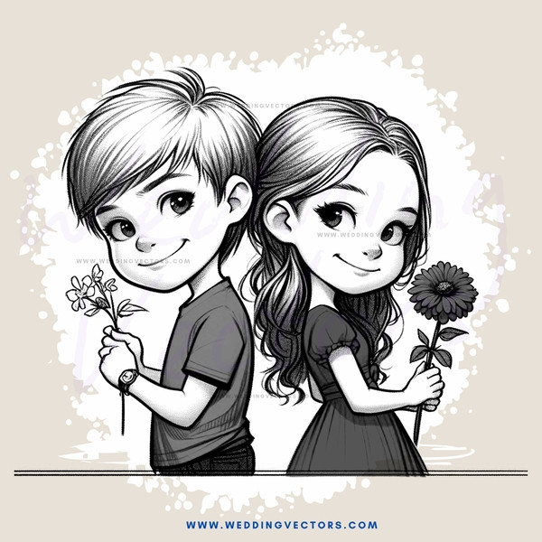 black and white cartoon with two children in profile