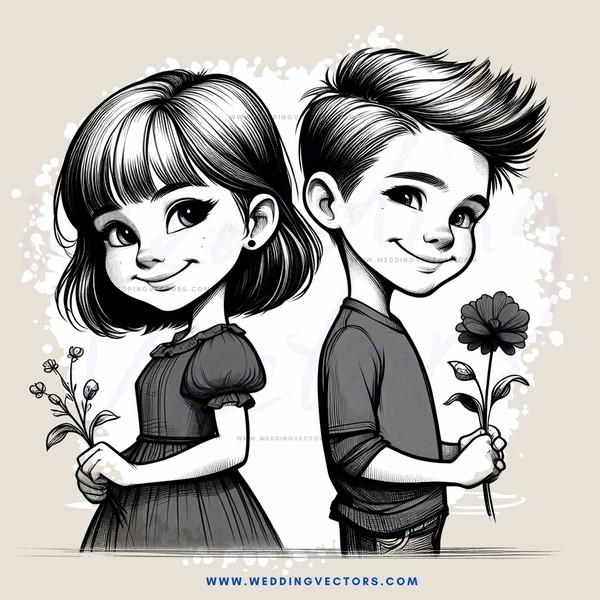 two kids with flowers