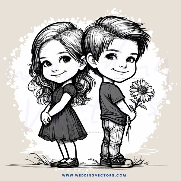 two kids posing with flowers and dresses