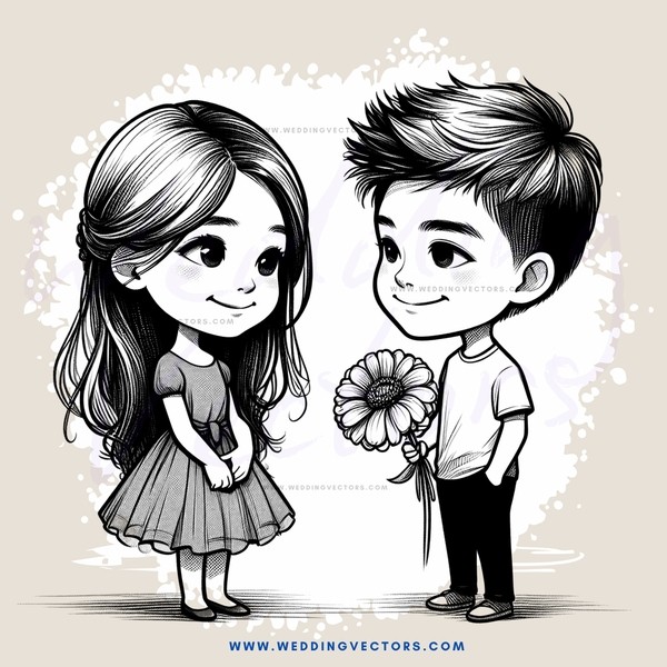 a boy and girl holding a flower together