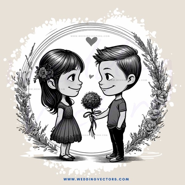 a boy and girl with a plant