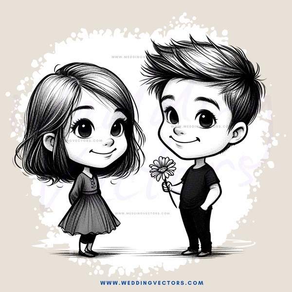 two children, one boy and girl, standing close together with a flower