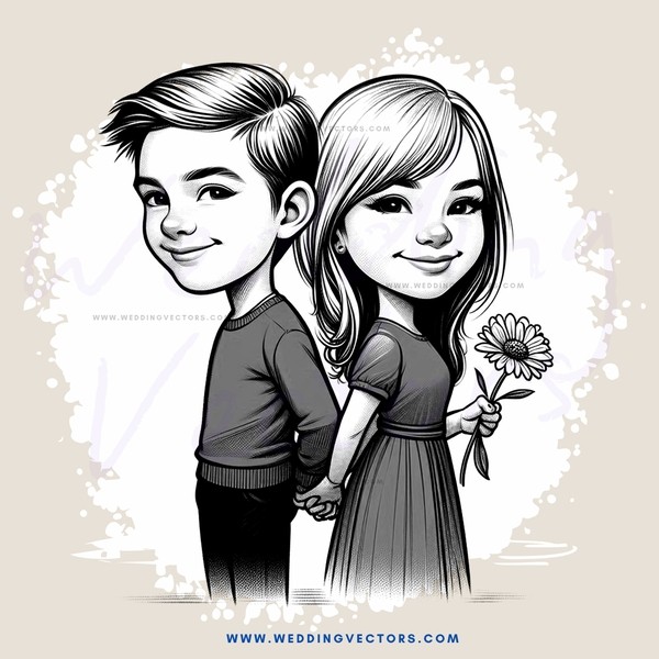boy and girl holding hands with flower
