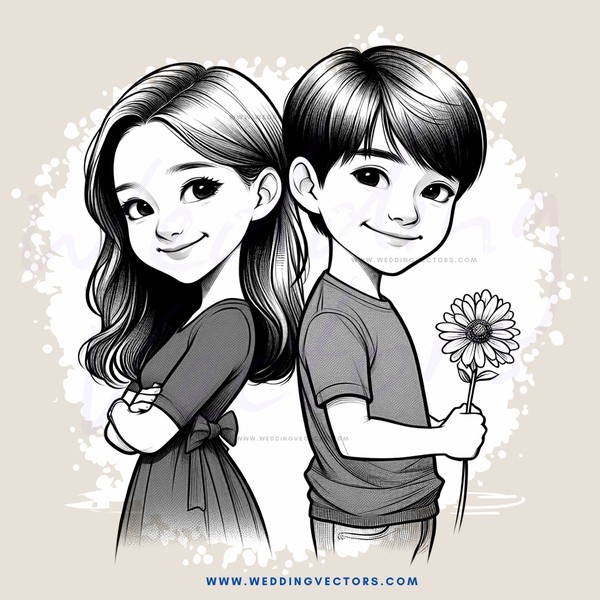 a boy and girl holding flowers