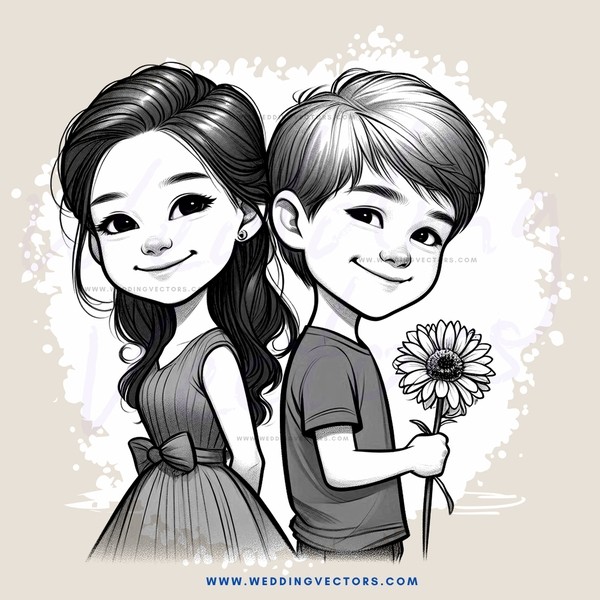two children holding flowers and smiling