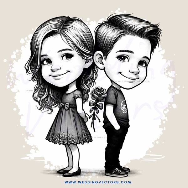a drawing of boy and girl smiling