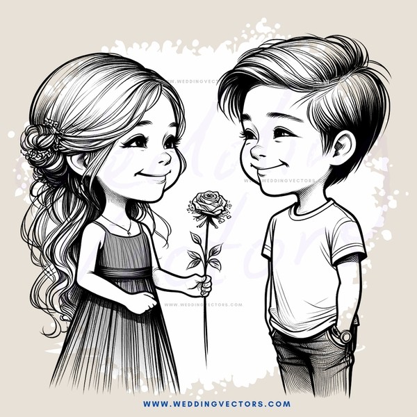 a boy and girl with flowers
