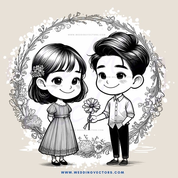 a young couple exchanging flowers