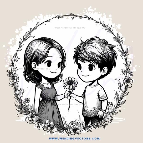 a girl and boy sharing flower peace sign