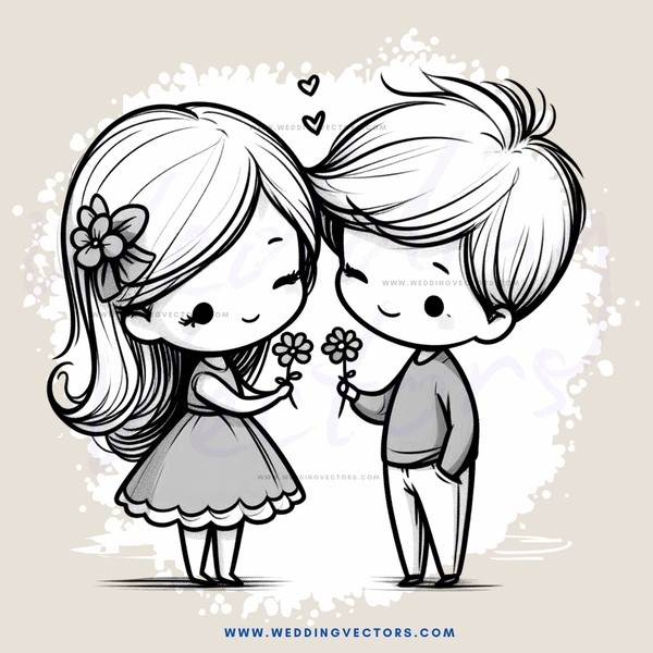 two people holding flowers and hearts