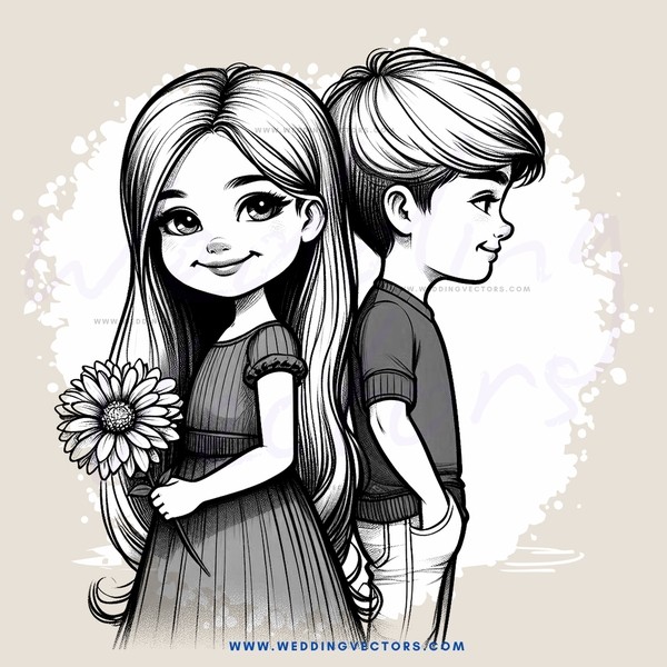 a girl and boy holding hands with flowers