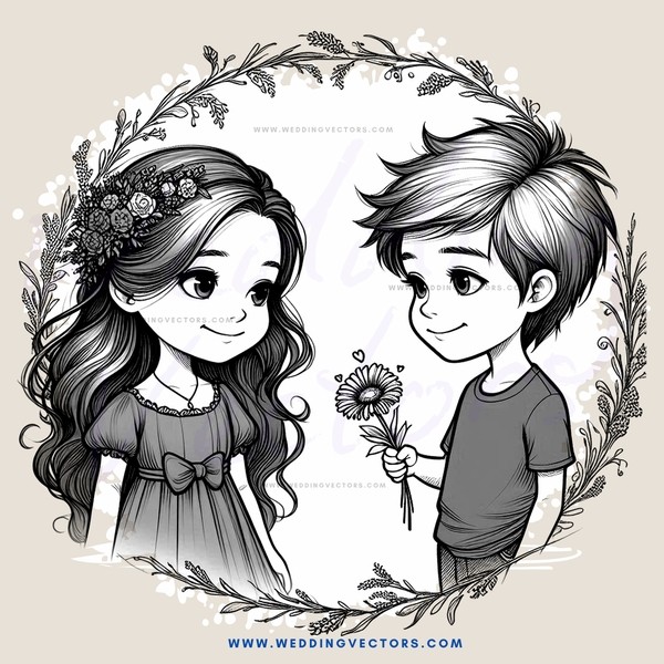 two kids holding flowers and sitting under an arch