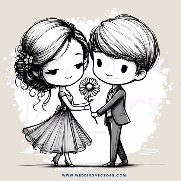 a young couple holding flowers