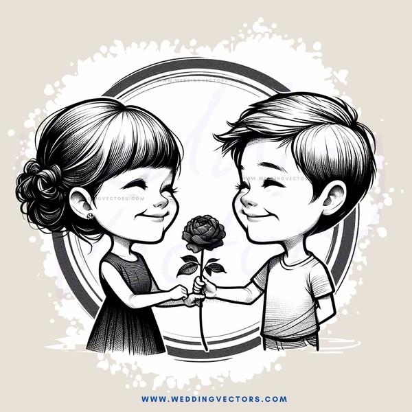 a girl and boy holding a flower together