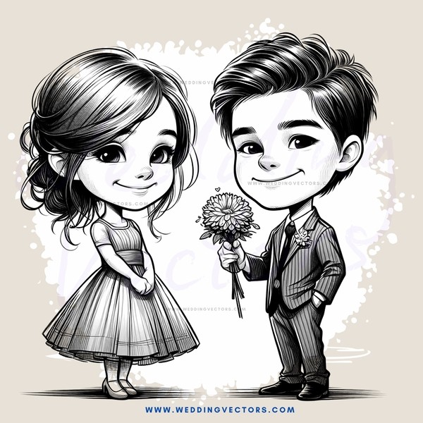 a young couple holding flowers
