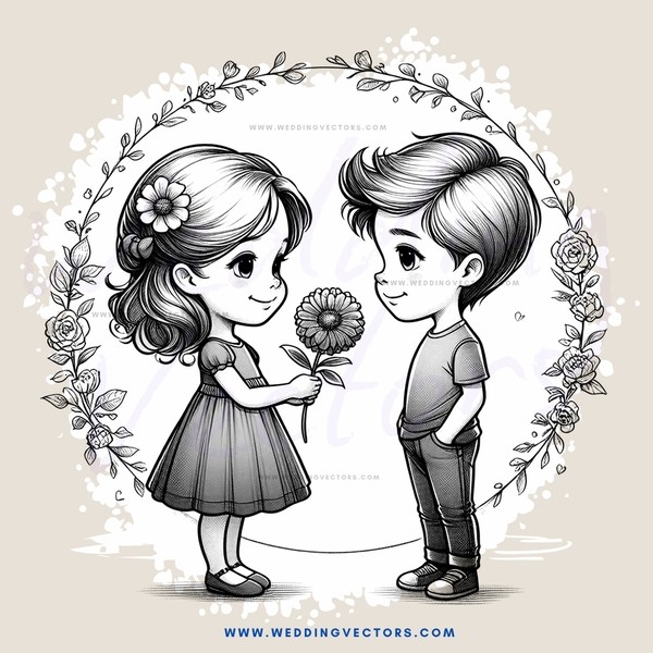 a girl holding a flower with a boy