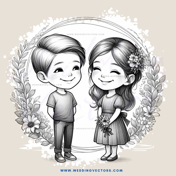 boy and girl with flowers overhead