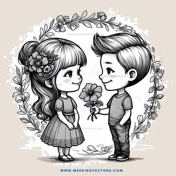 a boy and girl with flowers on their heads
