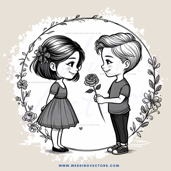 a boy and girl holding flowers