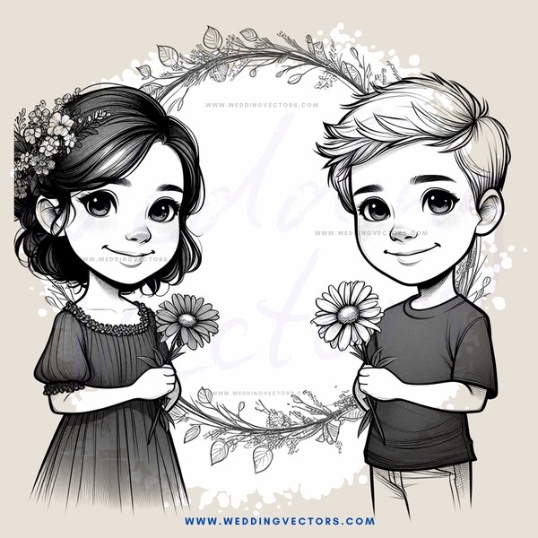 two kids holding flowers