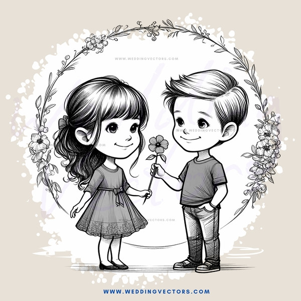 children holding flowers in wedding frame