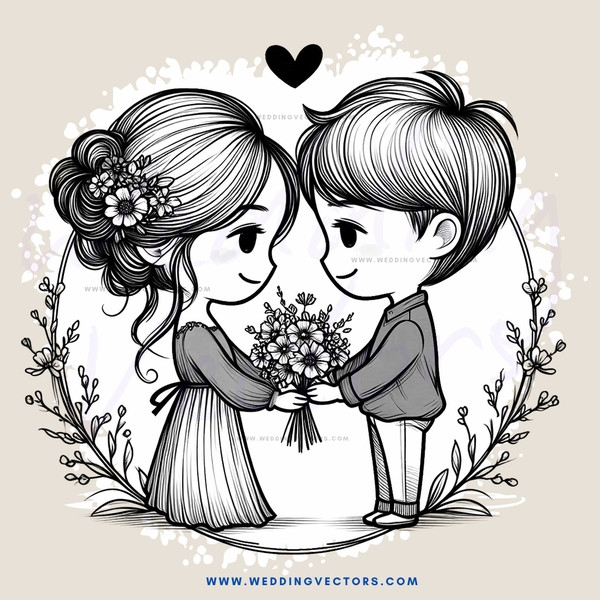 a boy and girl holding flowers