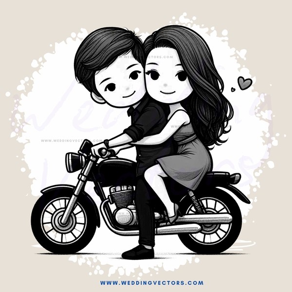 a couple on a motorcycle with hearts