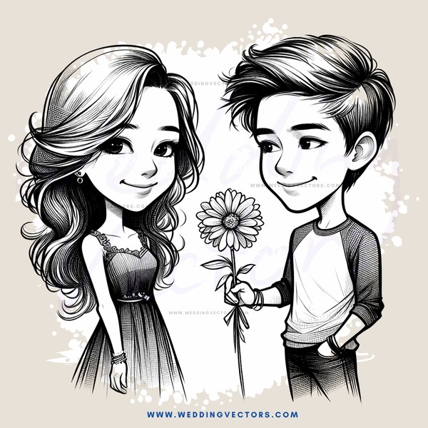 boy and girl holding flower and smiling