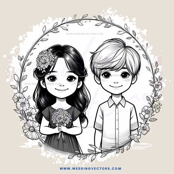 a girl and boy holding flowers