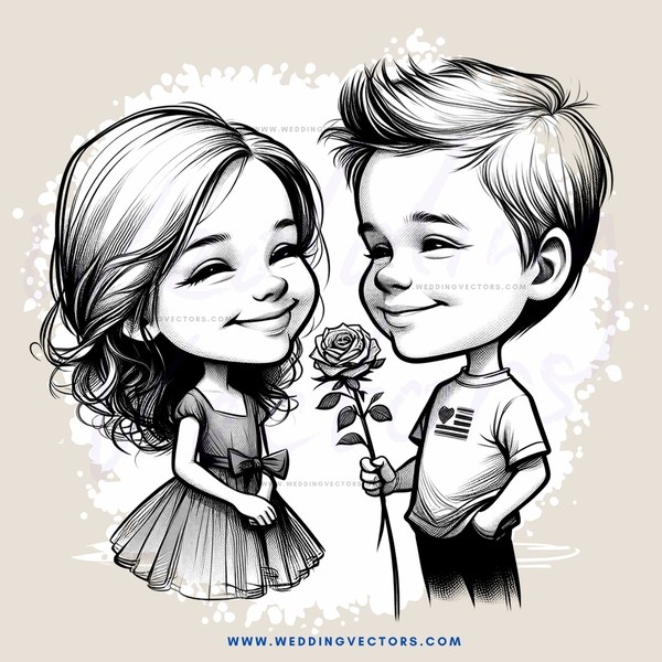the boy is holding out a rose to the girl