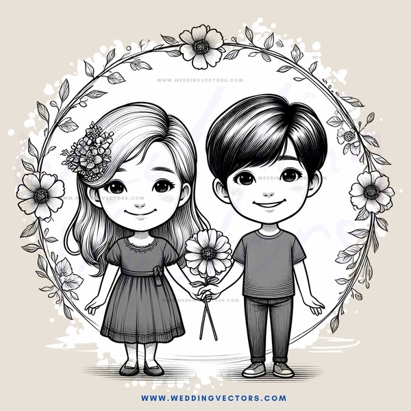 two children in an oval with flowers and butterflies