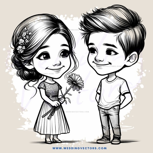 two smiling children with a flower in the girl's hair