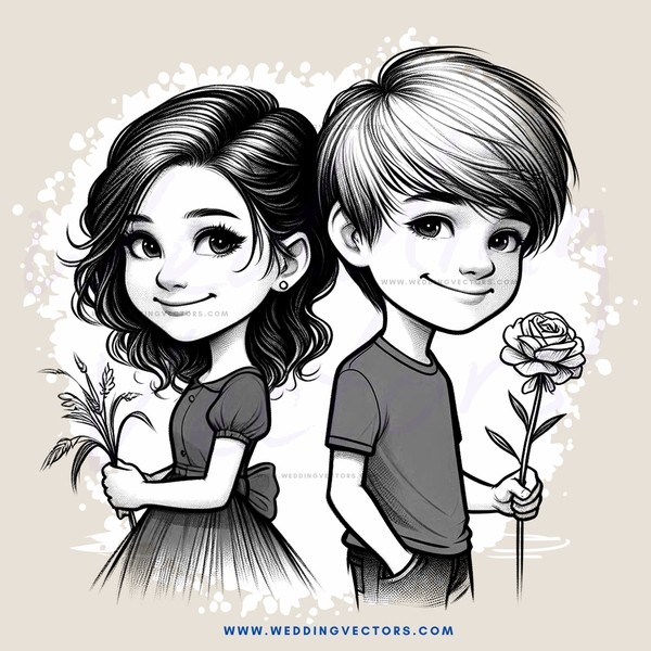 two kids holding roses, smile