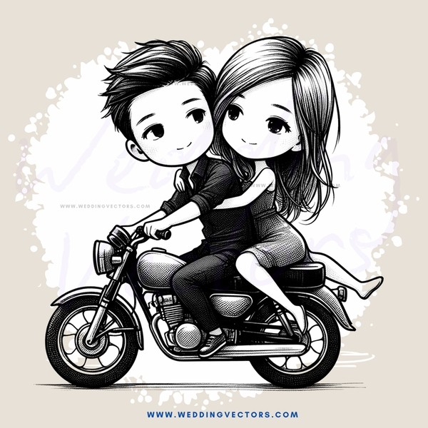 a cartoon depiction of a man and woman on a motorcycle