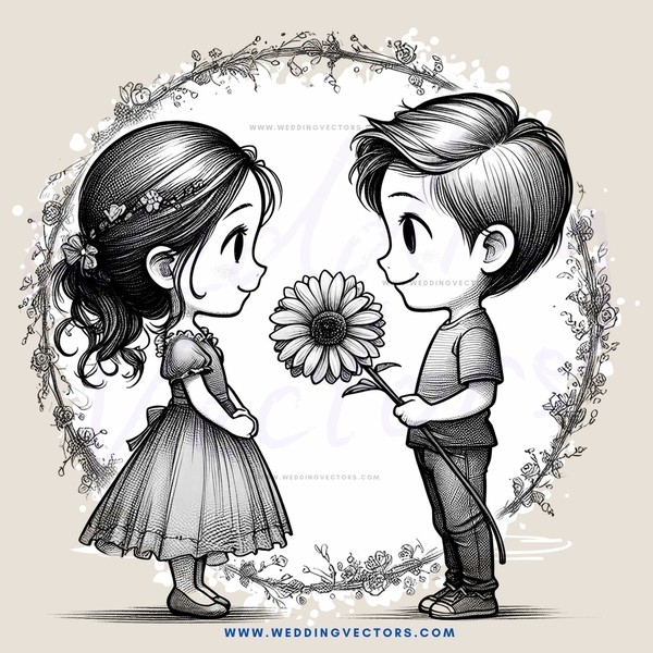 a boy and girl with flowers