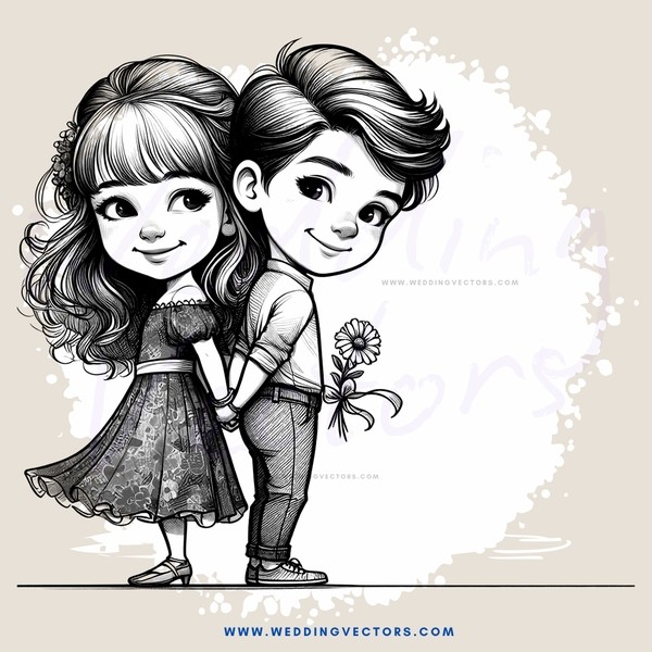 a boy and girl holding hands with flowers